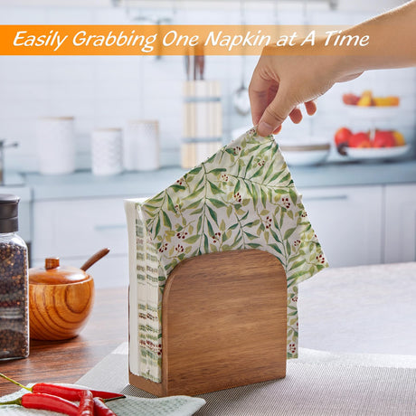 Acacia Wood Napkin Holder for Table, Wooden Upright Napkin Holders for Kitchen, Standing Napkin Dispenser for Kitchen Dining Room Party Cocktail Outdoor Use, Rustic Kitchen Table Decor ALELION