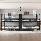 LUMISOL Quad Bunk Bed, Full Size Bunk Bed for 4 with Built-in Storage Shelves & Wardrobe, Noise Reduced, Black LUMISOL