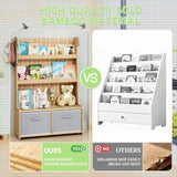 WISUCART Kids Bookshelf and Toy Storage Organizer, 3 Tier Bamboo Todders Book Shelf Large Book Rack for Child Room Playroom Nursery for Kids, Children, Toddlers (Nature) WISUCART