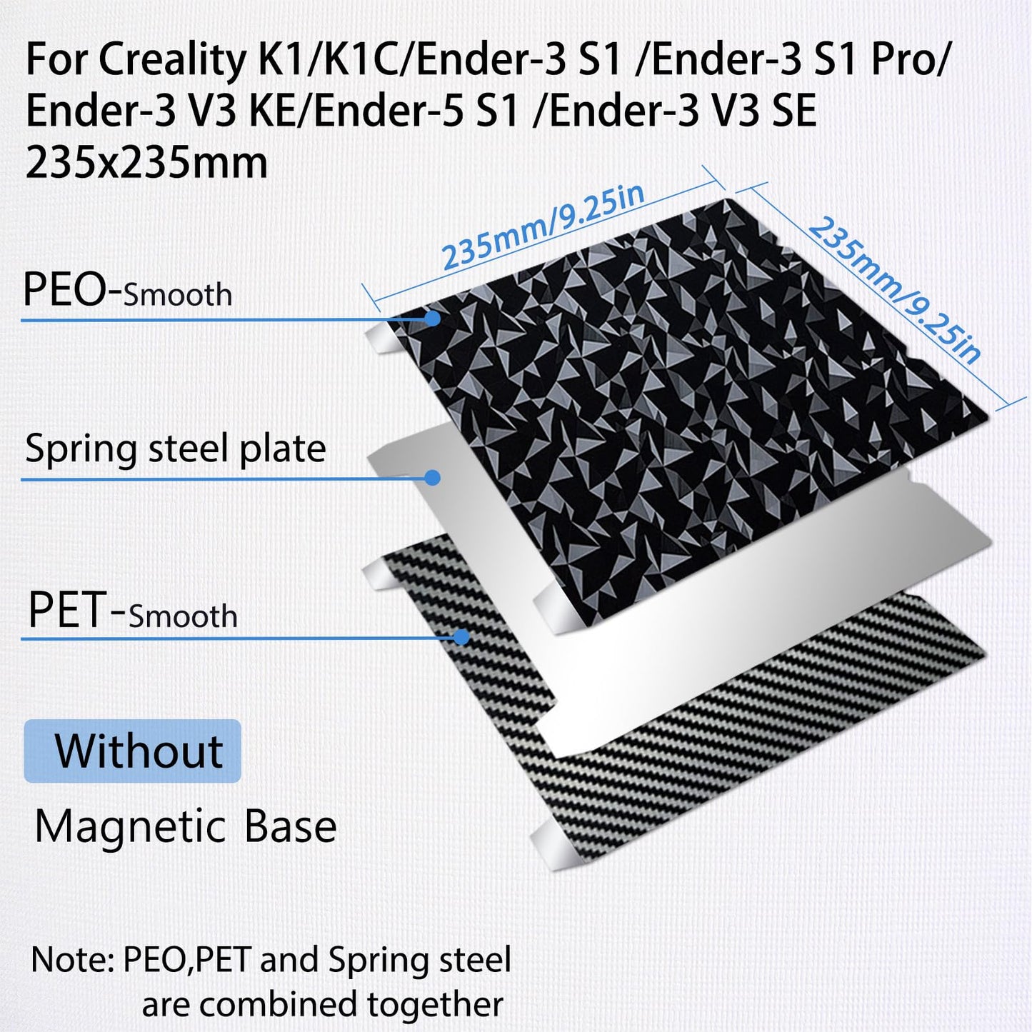 Wefuit 3D Upgraded PEO+PET Sheet 235x235m, Smooth PEO PET Build Plate Spring Steel Print Bed for Creality K1/K1C/Ender 5 S1/Ender 3 S1 Pro/Ender 3 S1/Ender V3 KE/Ender3 V3 SE (Without Magneti - WoodArtSupply