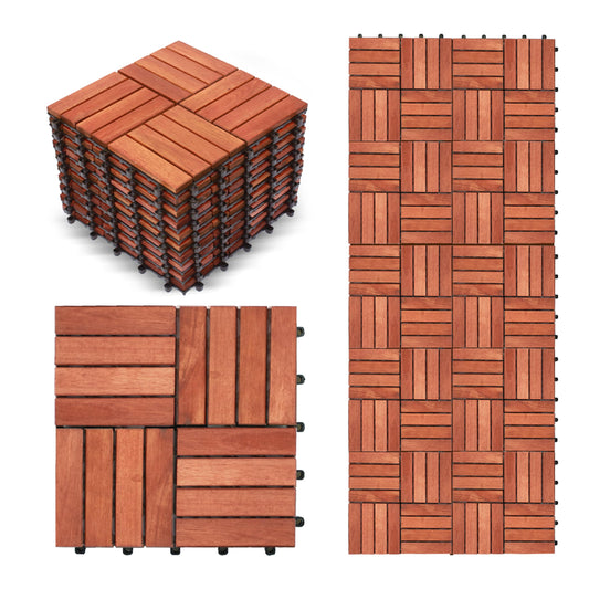 CLOVERHOLM Interlocking Deck Tiles-10PCS Waterproof Acacia Wood Patio Tiles, Easy Snap Flooring Tiles for Indoor and Outdoor,Balcony, Entry, Poolside Tiles, 12”x12”, 10sq.ft per Box, Teak