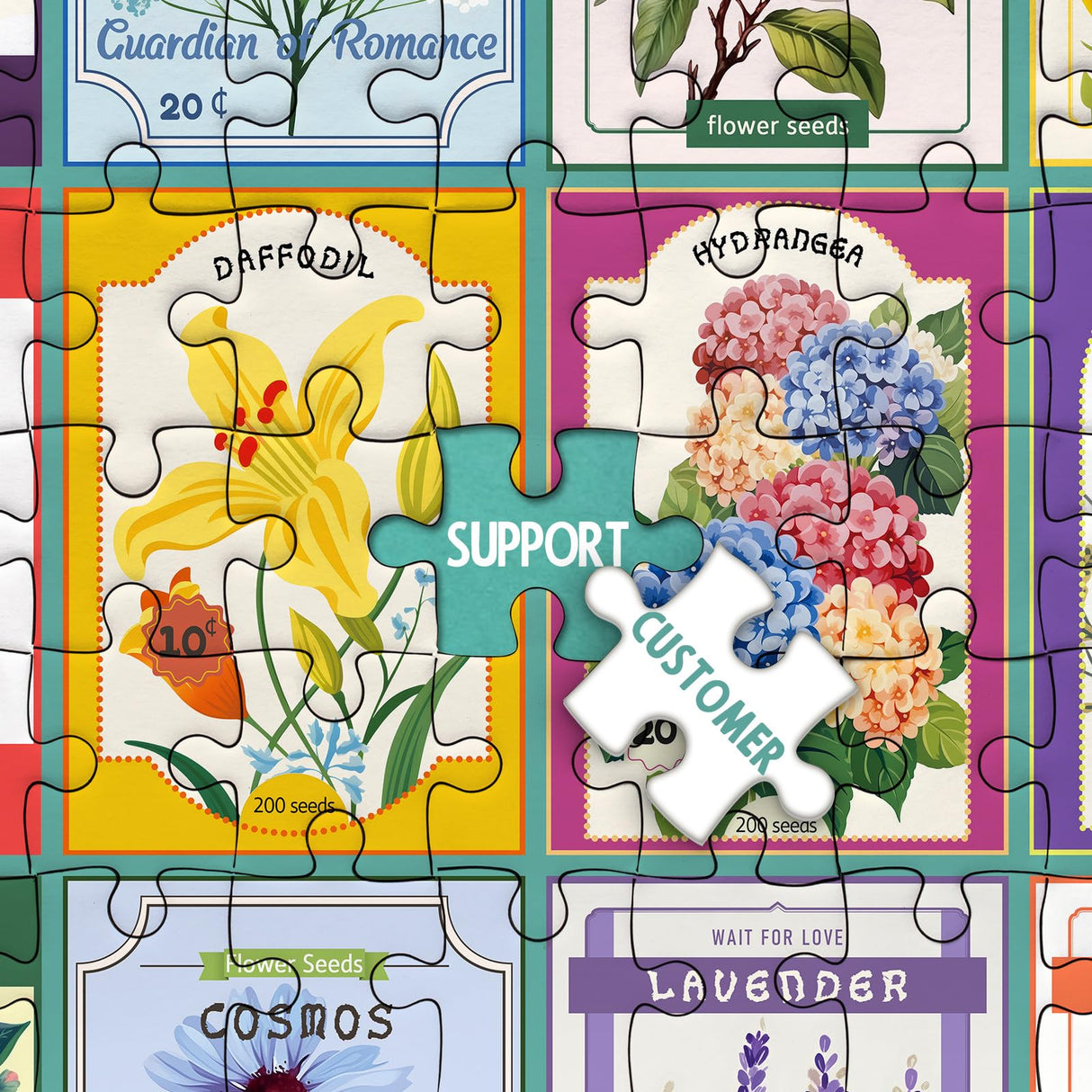 Flower Puzzles for Adults 1000 Piece, Vintage Collage Jigsaw Puzzles, Retro Houseplant Seed Puzzle for Stamp Lovers IdeaBazar
