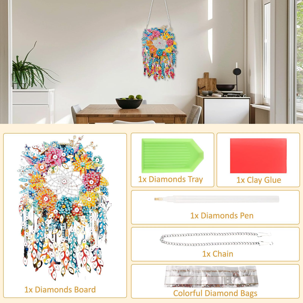 SENQAO Dream Catcher Hanging Diamond Art Painting Kits for Adults Beginners, 5D Special Shape Diamond Art Kits, Flowers Crystal Rhinestones Diamond Gem Art Painting for Home Garden Wall Decor SENQAO