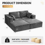 83'' Boneless Loveseat Sofa, Comfy Deep Seat Cloud Couch with 2 Moveable Ottoman, No Assembly Corduroy Love Seat for Living Room, Grey WUTUTUEE