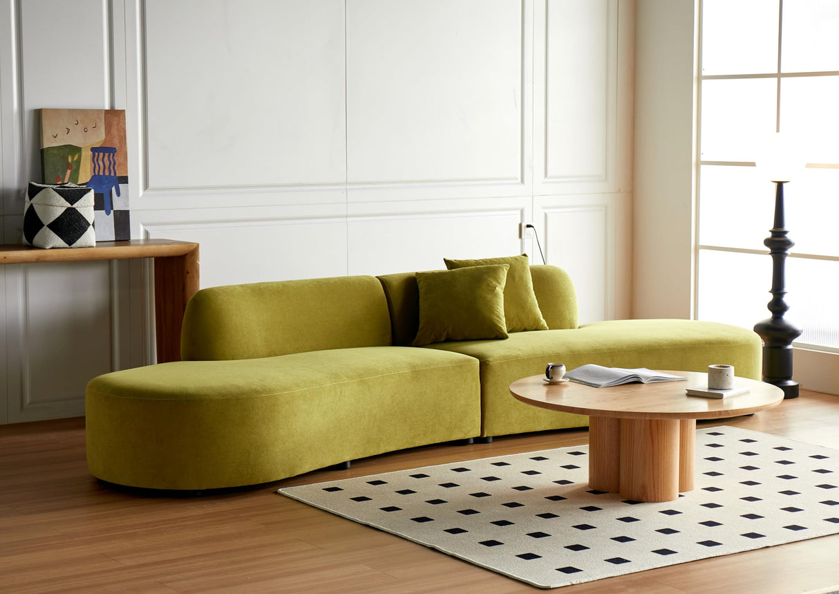 Container Furniture Direct 132" Curved Sofa with Throw Pillows, 6 Seater Luxury Velvet Couch with Half Moon Design and High-Density Foam, Ideal for Modern Living Room, Office & Apartment, Olive Green Container Furniture Direct