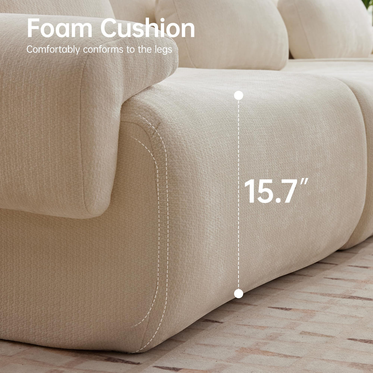 MAXMXX 117”L Shaped Modern Sofa Modular Sectional Cloud Couch with Ottoman,Oversized Boneless Sofa,3+1 Seater Chenille Deep-Seat Sofa with 3 Pillows,Suitable for Living Room or Bedroom(White) MAXMXX