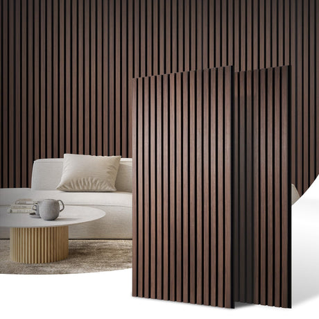 DOLLAR BOSS Wood Slat Acoustic Panels for Wall, 46.5" x 23.6" 2Pcs Soundproof Absorbing Wall Panel with Wood Finish 3D Fluted, Ebony DOLLAR BOSS
