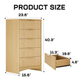 Marsail Fluted 5-Drawer Tall Wooden Dresser, Smooth Gliding Drawers & Large Capacity Storage Space, Modern Organizer Cabinet for Bedroom or Hallway, Natural Oak Marsail