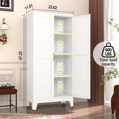 GAIOUS Metal Pantry Cabinet, Kitchen Pantry Storage Cabinets with 2 Door and 3 Adjustable Shelves, White Kitchen Pantry Cabinet, Freestanding Cupboard for Kitchen Dining Room Living Room Bath - WoodArtSupply