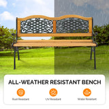 VINGLI Outdoor Bench Metal Garden Bench Front Porch Bench, Wood Patio Bench w/PVC Backrest Cast Iron Love Seat Park Benches (Arched Back) VINGLI