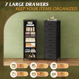 WLIVE Black Tall Dresser for Bedroom, 7 Drawer Dressers & Chests of Drawers, Fabric Dresser for Closet, Living Room, Night Stand with Metal Frame, Storage Tower with Fabric Bins, Wood Top WLIVE