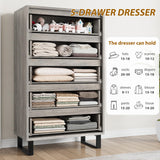 GarveeHome 5 Dresser for Bedroom, 51" Tall Dresser, Freestanding Vertical Drawer Dresser with Storage, Wooden Closet Dresser Storage Dresser Chest for Living Room, Hallway, Entryway, Ash Grey GarveeHome
