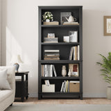 SLEKVERSA 71" Farmhouse Bookcase w/Adjustable Shelves & 31.5" Width, 5 Tier Tall Bookshelf with Wooden Legs, Rustic Vintage Book Shelf for Living Room Office Library (Black) SLEKVERSA