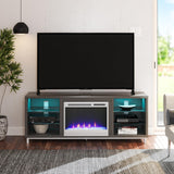 Ameriwood Home Lumina Fireplace TV Stand for TVs up to 70 Inch, Replaceable Electric Fireplace Insert Heater, Remote Control, Timer, Color Changing LED Lights, Crystal Ember Flames, Graphite Gray Ameriwood Home