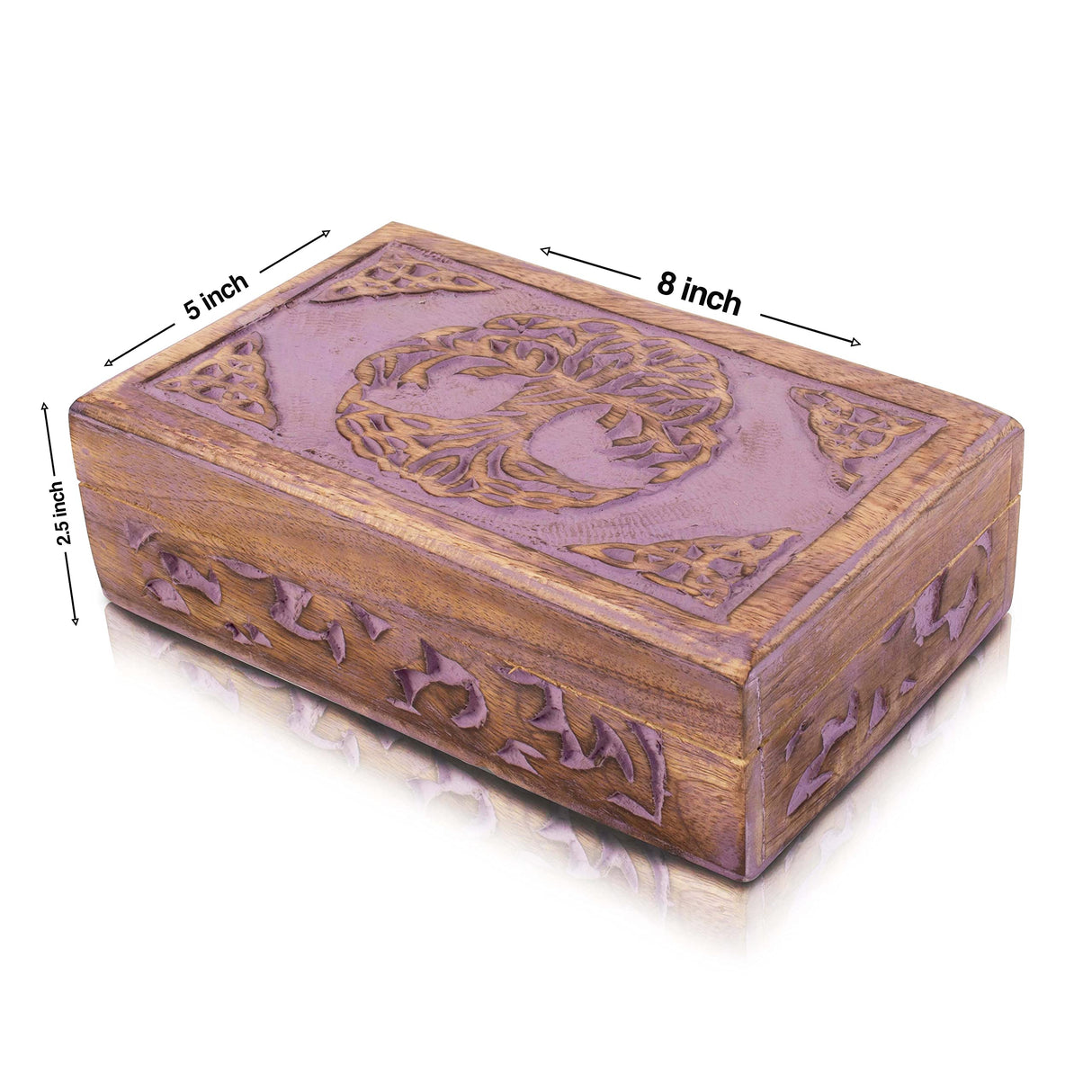 Great Birthday Gifts Handmade Decorative Wooden Jewelry Box Tree Of Life Carving Jewelry Organizer Keepsake Box Treasure Chest Trinket Holder Watch Box Storage Lock Box Housewarming Gift (Violet) The Great Indian Bazaar