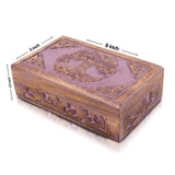 Great Birthday Gifts Handmade Decorative Wooden Jewelry Box Tree Of Life Carving Jewelry Organizer Keepsake Box Treasure Chest Trinket Holder Watch Box Storage Lock Box Housewarming Gift (Violet) The Great Indian Bazaar