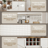 75” Tall Large Kitchen Pantry Storage Cabinet,63"W Farmhouse Kitchen Hutch Cabinet w/Power Outlet,Large Coffee Bar Cupboard w/Microwave Shelf & Wine Rack,4 Doors,2 Drawers, Dining Room, White chartustriable