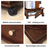 RNE Walnut 6-Tier 360 Rotating Solid Wood Bookshelf Tower with Drawers and Wheels RNE