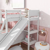 Bellemave Bunk beds Twin Over Full Size Slide and Stair, bunk Bed with Storage, Twin Over Full bunk beds for Kids, Floor bunk Bed, Low bunk Bed for Kids，White Bellemave