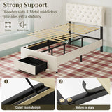 Belffin Twin Size Bed Frame with 1 Storage Drawer, Upholstered Bed Frame with Adjustable Diamond Headboard, Velvet Modern Platform Bed Frame, No Box Spring Needed, Easy to Assemble, Beige Belffin
