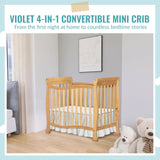 Dream On Me Violet 4-In-1 Convertible Mini Crib In Natural, Greenguard Gold Certified, JPMA Certified, 3 Position Mattress Height Settings, Non-Toxic Dream On Me