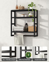 Galood Bathroom Shelves Towel Racks Over Toilet Storage with Towel Bar 3 Tier Floating Wall Mounted Space Saving Bamboo Paper Holder for Bathroom Laundry Room Kitchen Organizers (Black) Galood