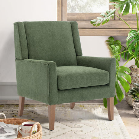 COLAMY Modern Wingback Living Room Chair, Upholstered Fabric Accent Armchair, Single Sofa Chair with Lounge Seat and Wood Legs for Bedroom/Office/Reading Spaces, Green COLAMY