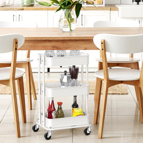 Simple Houseware 3-Tier Compact Utility Rolling Cart, Low 24” Height Fits Under Desk, Space-Saving Storage for Home Office, Dining Room, or Kitchen, White Simple Houseware