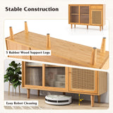 LOKO Buffet Cabinet, Modern Bamboo Sideboard with Tempered Glass Sliding Doors, Rattan Door Home Bar, Boho Coffee Bar Cabinet for Living Room Hallway LOKO