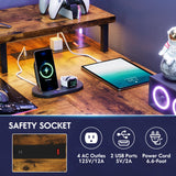 Homall L Shaped Gaming Desk with LED Lights&Power Outlets, 47'' Reversible Computer Corner Table with Shelves&Monitor Stand, Home Office(Rustic Brown) Homall