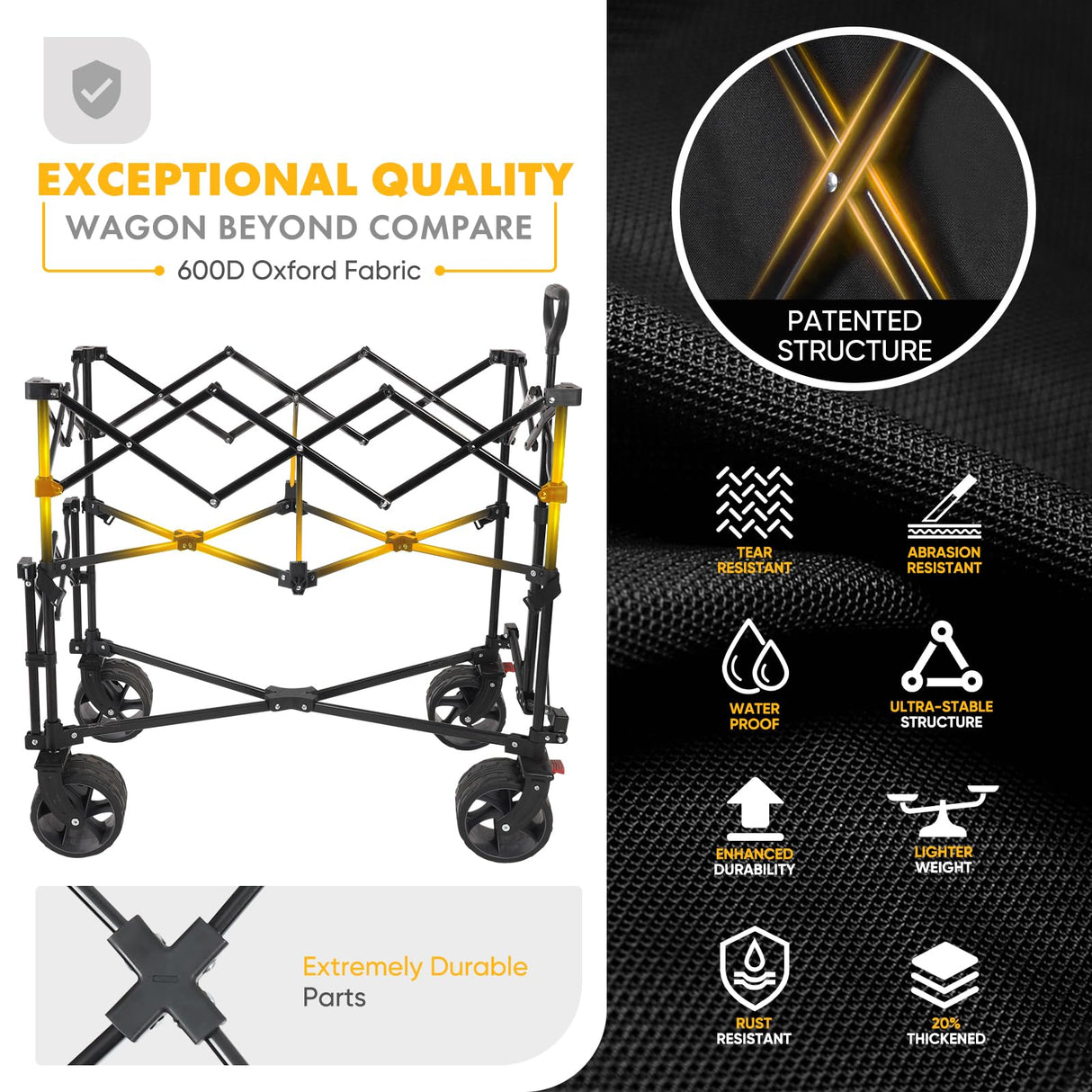 Sekey 400L Double Decker Beach Wagon 50''L Extra-Long Extended Shelf, Collapsible Wagon Cart with 500lbs Capacity, Heavy Duty Folding Wagon All-Terrain Wheels for Camping, Sports, Garden.Black Sekey