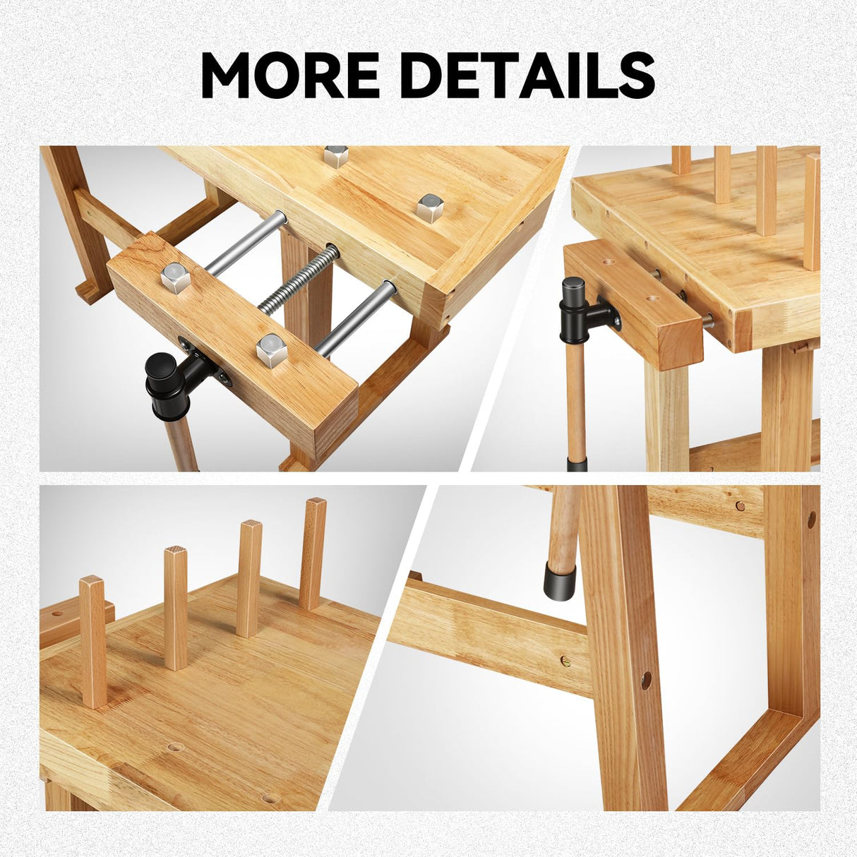 Auto Dynasty Workbench Rubber Wooden Work Bench with Open Space and Adjustable Rotating Handles Hardwood Workbench for Garage, Workshop, Home and Office, 44'' x 24.4'' x 29.5'' Auto Dynasty