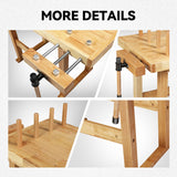 Auto Dynasty Workbench Rubber Wooden Work Bench with Open Space and Adjustable Rotating Handles Hardwood Workbench for Garage, Workshop, Home and Office, 44'' x 24.4'' x 29.5'' Auto Dynasty