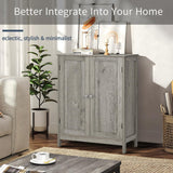 Iwell Storage Cabinet, Floor Storage Cabinet with 2 Adjustable Shelves & 2 Doors, Wooden Shoe Cabinet for Entryway, Office, Living Room, Gray Iwell