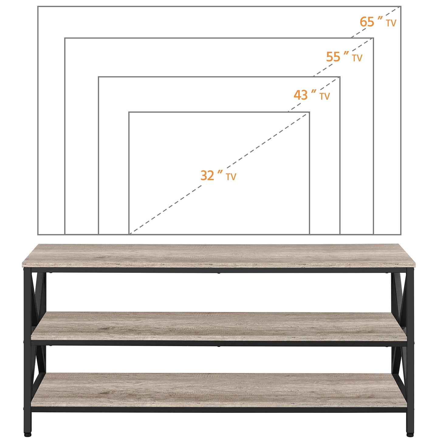 Yaheetech TV Stand for 65 Inch TV with Storage for Living Room, Industrial Entertainment Center TV Console Table with 3 Shelves, Sturdy Wooden TV Table with Metal Frame, 55 x 16 x 24.5'', Gray