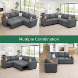 HONBAY Modular Sectional Sleeper Sofa with Pull Out Bed, Chenille L Shaped Couch with Storage Seats, Convertible Sectional Couches for Living Room, Bluish Grey HONBAY