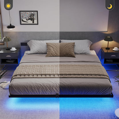 Hasuit King Size Floating Bed Frame with LED Lights - Modern Metal Platform Design, No Box Spring Required, Easy Assembly - WoodArtSupply