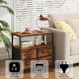 TUTOTAK LED Night Stand with Charging Station, Large Nightstand with USB and Type-C Port, Bedside Table with Cloth Drawers, End Table for Livingroom, Bedroom, Brown TB01BB081L TUTOTAK