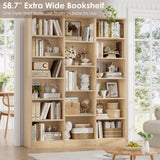 FACBOTALL Triple Wide Bookshelf, 6 Tier Large Bookshelf, Bookcase with 17 Open Display Shelves, 74'' Tall Bookcases and Bookshelves for Living Room, Home Office, Library, Light Oak FACBOTALL