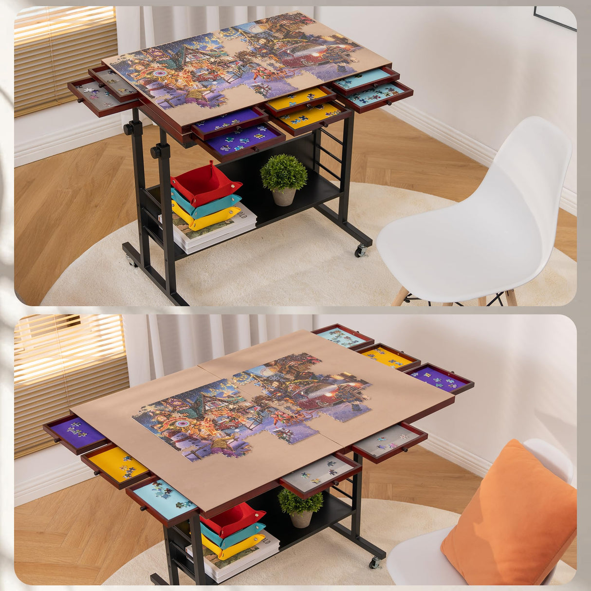 Tektalk 2000 Piece Foldable Puzzle Board with Height Adjustment, Jigsaw Puzzle Table with 2 Felt Cover & 8 Sorting Trays/Drawers, Puzzle Easel with Legs, Enclosed with 4 Roller Wheels (Black) Tektalk