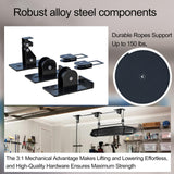 TRUSOON 2025 Upgrade Cargo Box Garage Pulley System, Garage Ceiling Hoist Heavy-Duty Holds up to 150 lbs Capacity, Fit 10-14 Foot Ceilings, Black TRUSOON