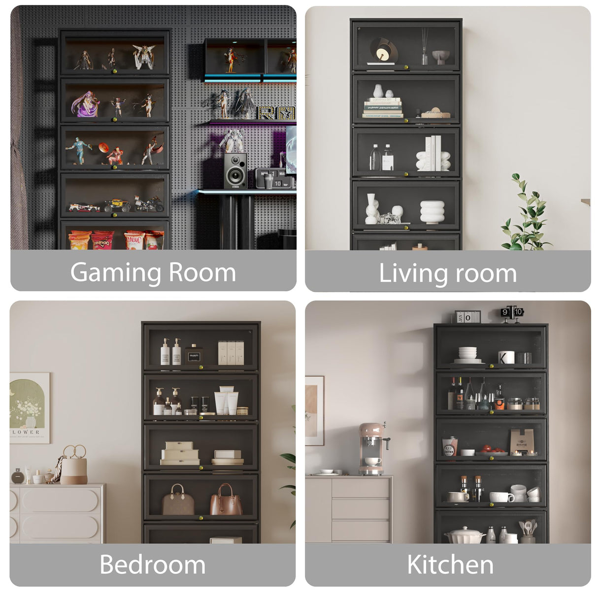 BONITURE Display Cabinet with Acrylic Glass Doors,5-Tiers Curio Cabinet with LED Lighting for Collectibles, Collectibles Toy Organizers Rack & Display Shelf Display Case Storage Cabinet, Black BONITURE