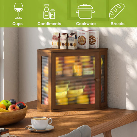 BMOSU Corner Bread Box for Kitchen Countertop Double Layer Bamboo Wooden Bread box Large Capacity Bread Storage Bin(Brown, Medium) BMOSU