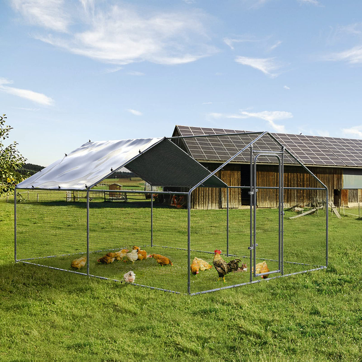 Chicken Coop Large Metal Chicken Run for Yard Chicken Pen/Cage Outdoor Walk-in Chicken House Heavy Duty Poultry Cage with Waterproof and Anti-UV Cover WoodArtSupply