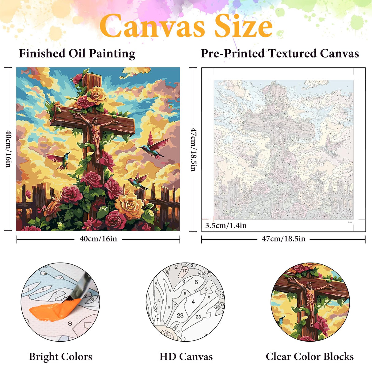 Paint by Numbers Kit for Adults Beginner Religious Cross, Flower Adult Paint by Number Kits on Canvas, Jesus DIY Acrylic Oil Painting by Numbers for Adults, Perfect for Home Wall Decor 16X16 Inch Okarina