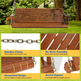VINGLI Upgraded Patio Wooden Porch Swing for Courtyard & Garden, Heavy Duty 880 LBS Swing Chair Bench with Hanging Chains for Outdoors (Brown, 5 FT) VINGLI
