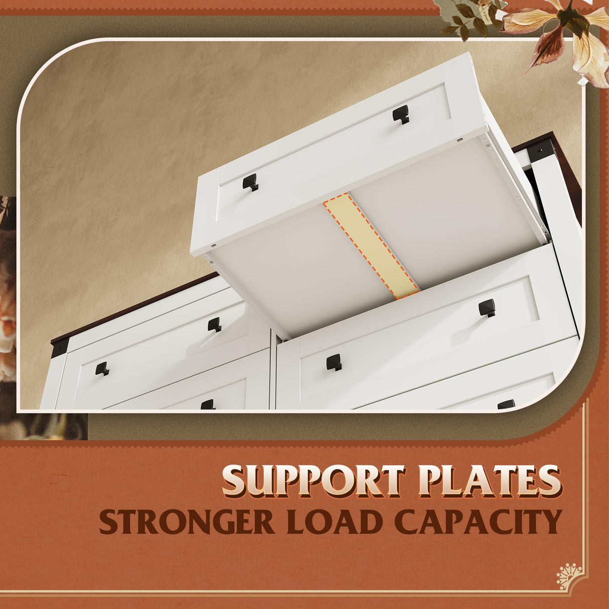 WLIVE Farmhouse 6 Drawer Dresser for Bedroom, 53.07'' Wide Wood Dresser, White Dressers Storage Organizer with Double Rustic Handle, TV Stand for 60 inch TV, Chest of Drawers for Living Room, Hallway WLIVE