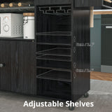 IRONCK Rolling Kitchen Island Cart with Drop-Leaf and Wine Rack, Microwave Rack Serving Cart on Wheels with Drawer & Shelves & Spice Rack & Cup Hanging, Black IRONCK