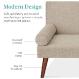 Best Choice Products Mid-Century Modern Upholstered Futon, Convertible Folding Sofa Bed, Small Couch w/Rounded Armrests, 2 Cupholders - Sand Best Choice Products