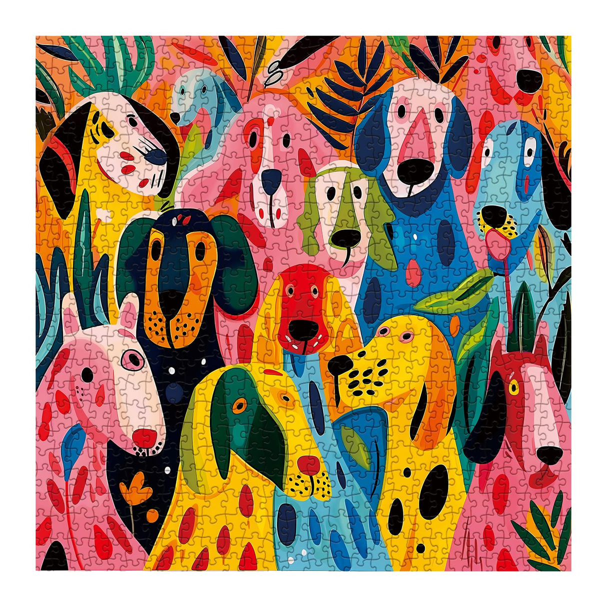 Colorful Dog Puzzle for Adults 1000 Pieces, Funny Puppy Jigsaw Puzzle, Abstract Animal Plant Puzzle BBOLDIN